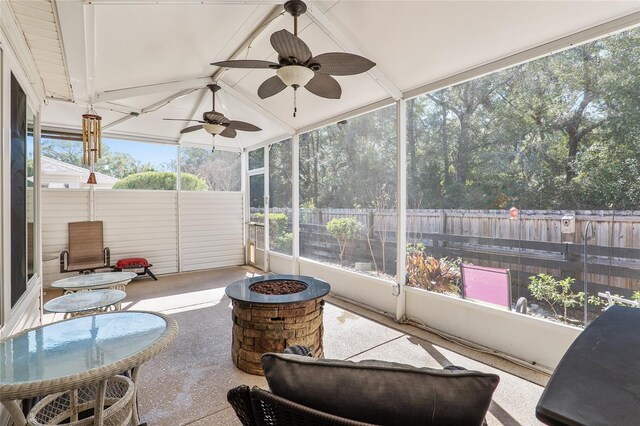 8373 SE 177th Bartram Loop, The Villages, FL 32162 - sunroom / solarium featuring ceiling fan and lofted ceiling with beams