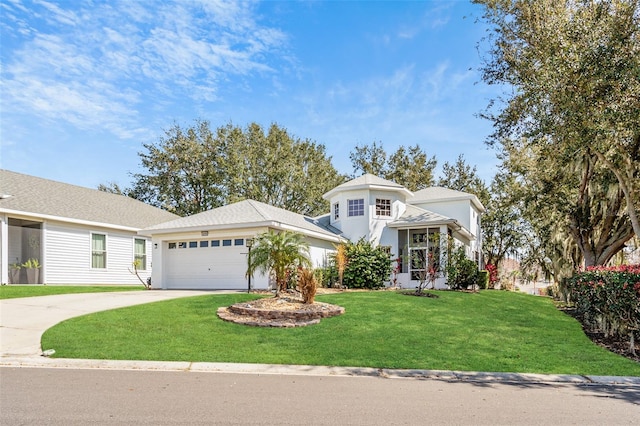 view of front of home featuring a garage and a front lawn