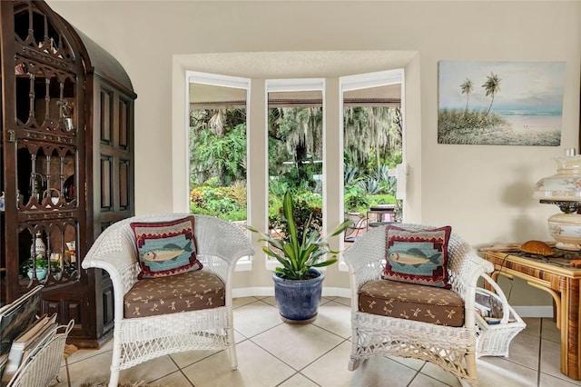 sitting room with light tile patterned flooring