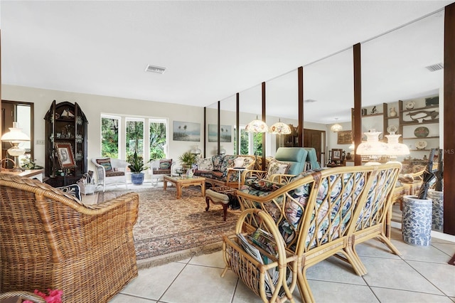 living room featuring light tile patterned floors