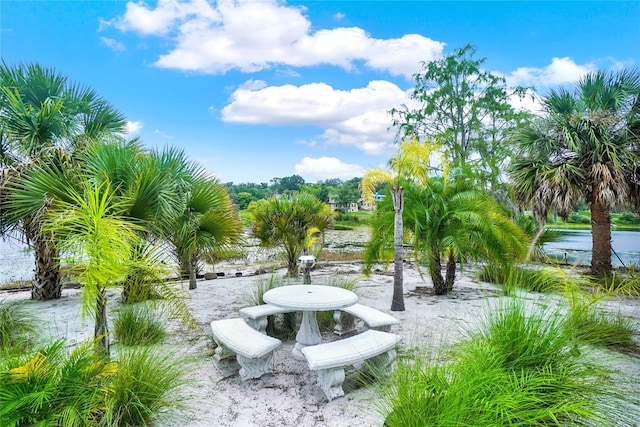 surrounding community featuring a water view