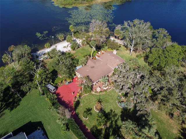 aerial view with a water view