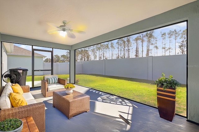 1392 Kenneth St, The Villages, FL 34762 - sunroom featuring ceiling fan