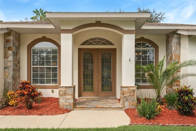 doorway to property featuring french doors