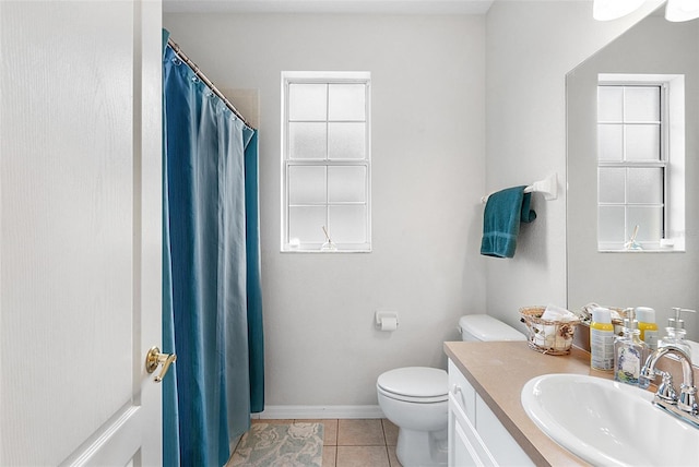 bathroom with tile patterned flooring, vanity, and toilet