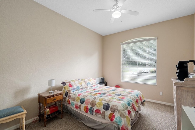 bedroom featuring carpet floors and ceiling fan