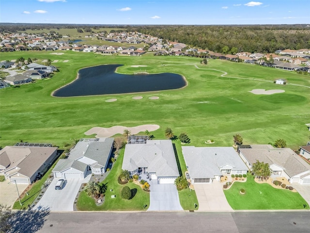 aerial view with a residential view and view of golf course