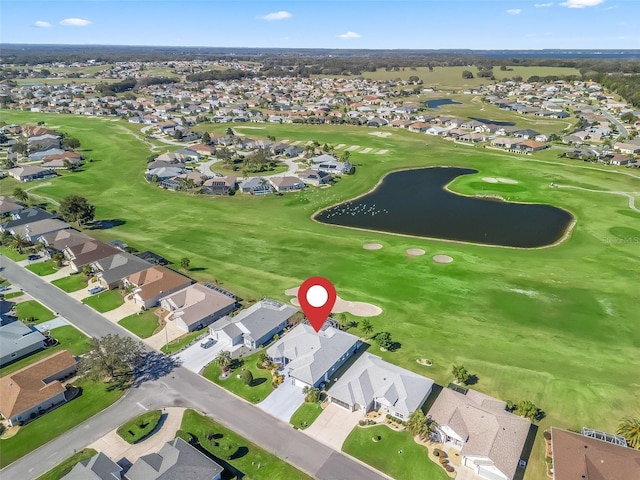 aerial view featuring a residential view and golf course view