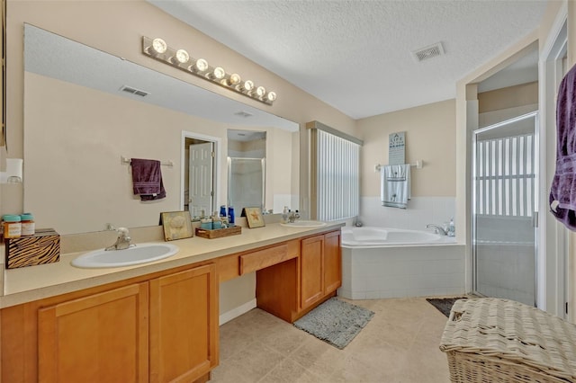 4078 Waltham Forest Dr, Tavares, FL 32778 - bathroom with independent shower and bath, vanity, and a textured ceiling