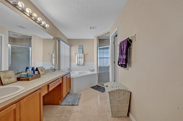 4078 Waltham Forest Dr, Tavares, FL 32778 - bathroom with vanity, shower with separate bathtub, and a textured ceiling