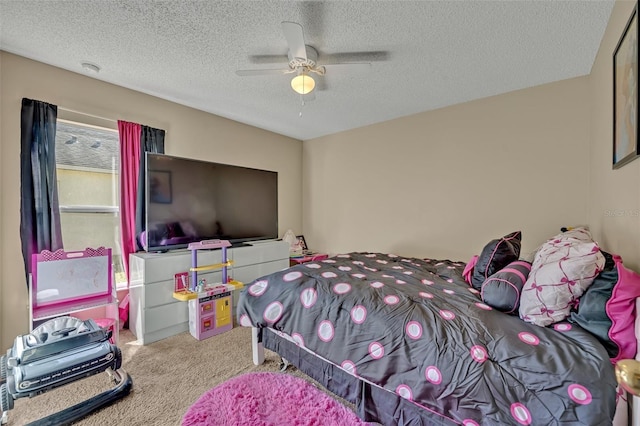 4078 Waltham Forest Dr, Tavares, FL 32778 - carpeted bedroom with ceiling fan and a textured ceiling