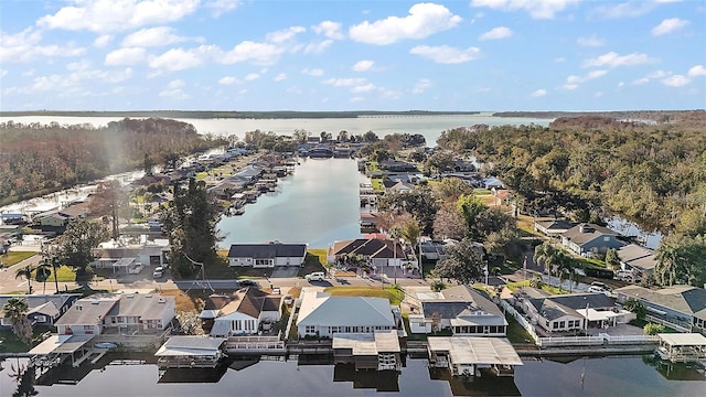 aerial view featuring a residential view and a water view