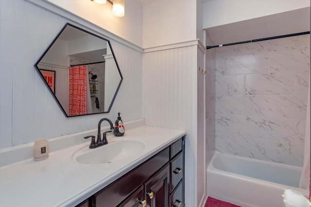 full bathroom featuring vanity and shower / tub combo with curtain