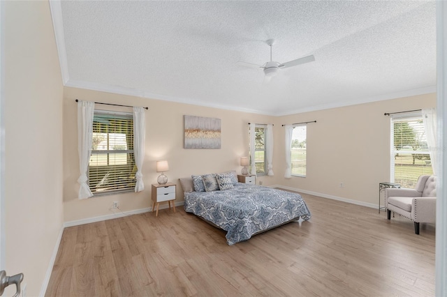 bedroom with multiple windows and light hardwood / wood-style floors