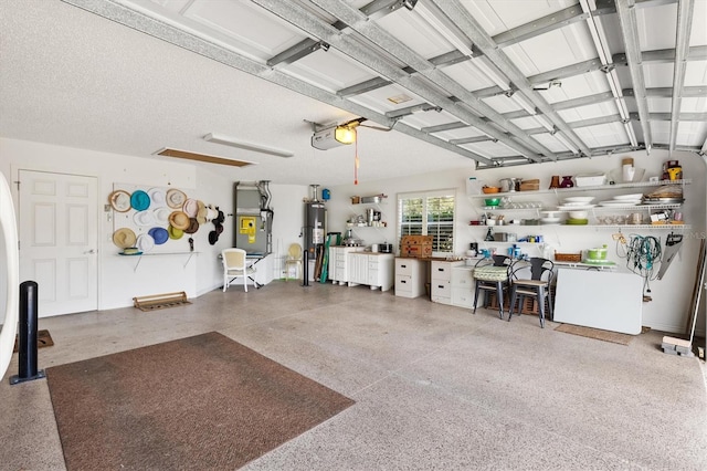 garage featuring water heater