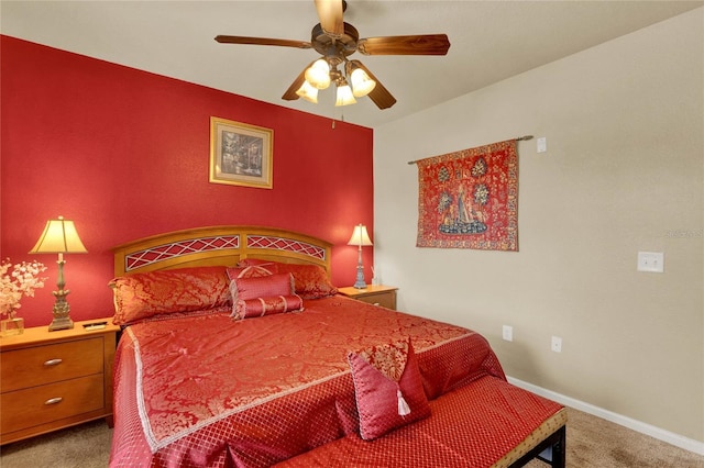 bedroom with carpet flooring and ceiling fan