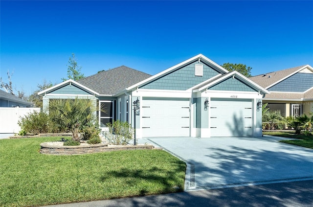 view of front of house with a garage, driveway, and a front yard