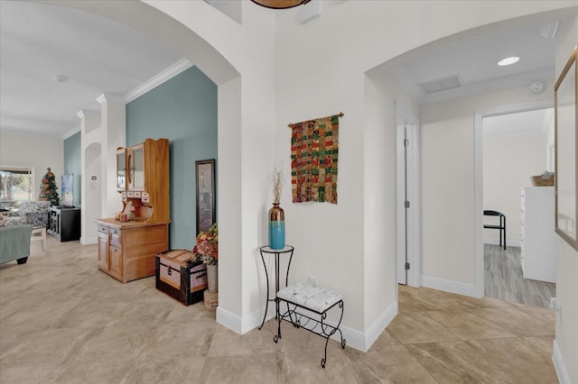 corridor with crown molding