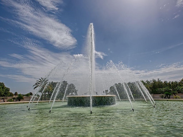 view of community with a water view