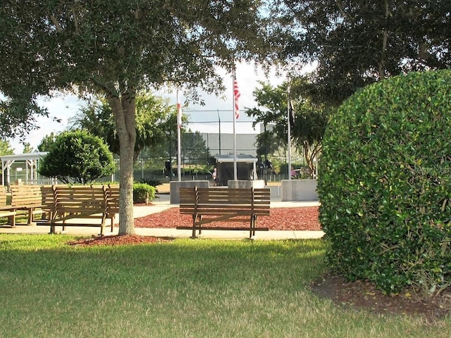 view of property's community featuring a lawn