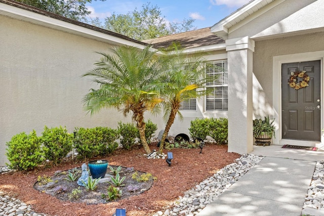 property entrance featuring stucco siding