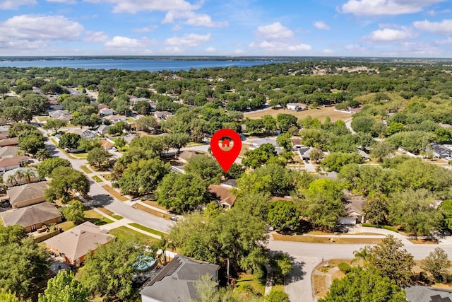 aerial view with a water view and a residential view