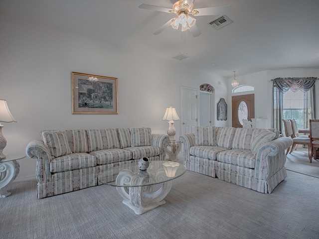 living room featuring ceiling fan