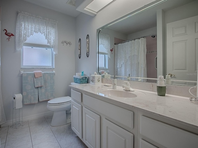 bathroom with tile patterned flooring, vanity, and toilet