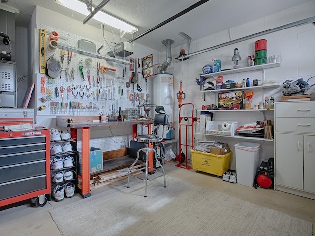 storage area featuring water heater