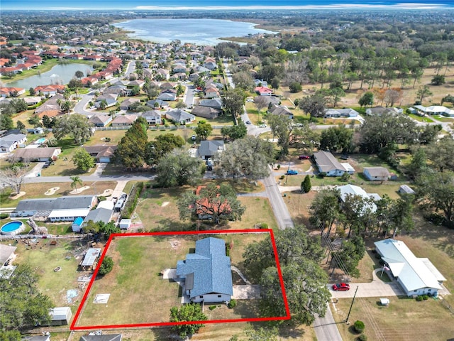 aerial view featuring a water view