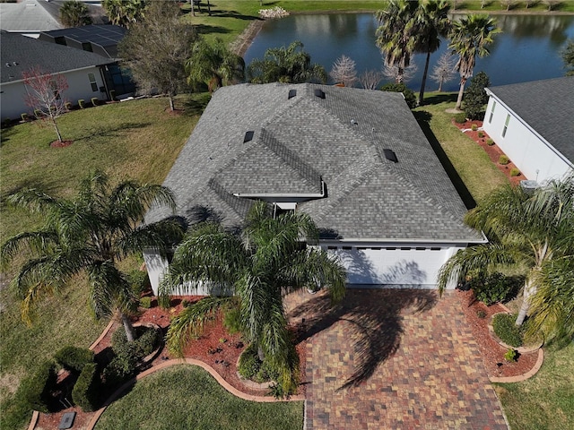 bird's eye view featuring a water view