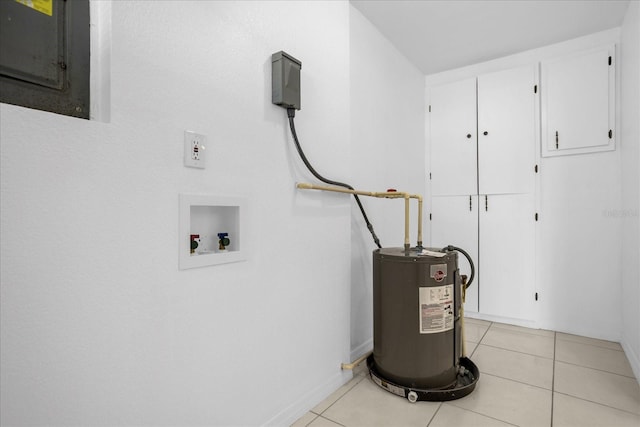 utility room with electric panel and water heater