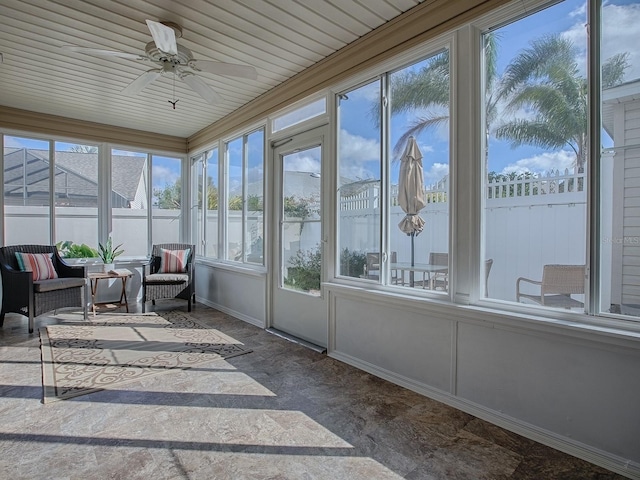 sunroom featuring ceiling fan