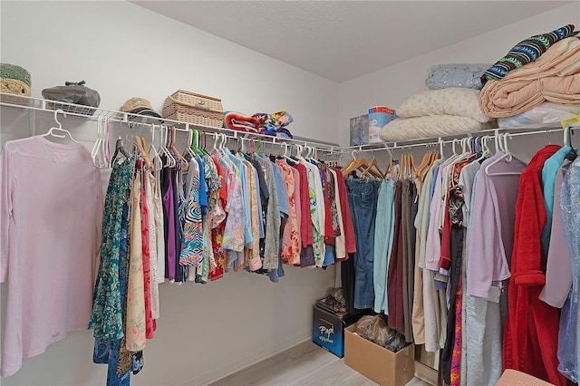 walk in closet featuring wood finished floors