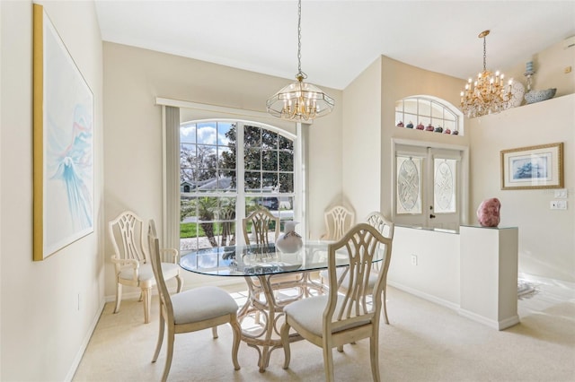 5135 Aurora Dr, Leesburg, FL 34748 - dining room with carpet, baseboards, and an inviting chandelier