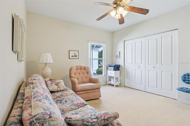 5135 Aurora Dr, Leesburg, FL 34748 - carpeted living room featuring a ceiling fan