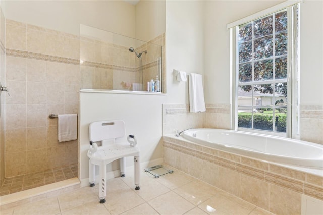5135 Aurora Dr, Leesburg, FL 34748 - full bathroom with tile patterned floors, a garden tub, and a walk in shower