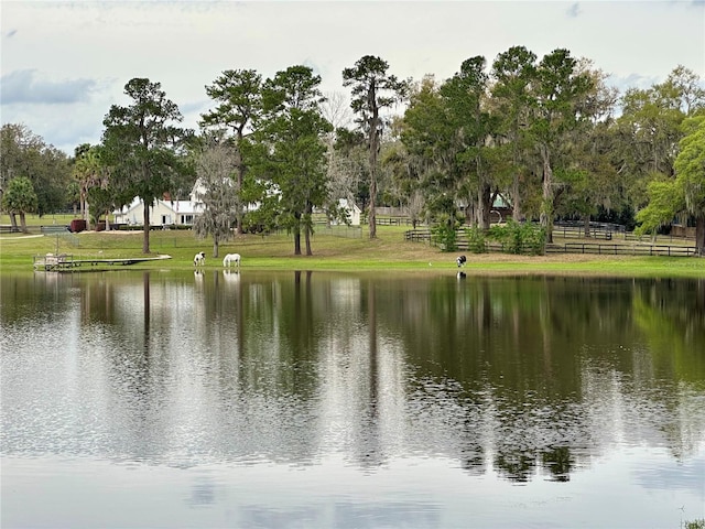 property view of water featuring fence