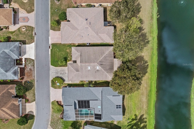 aerial view with a water view