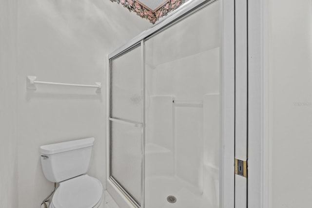 full bath featuring a shower stall and toilet