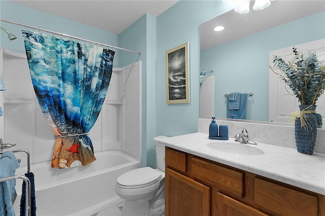 620 Vagabond St, The Villages, FL 32163 - full bathroom with toilet, a textured ceiling, shower / bath combo, and vanity