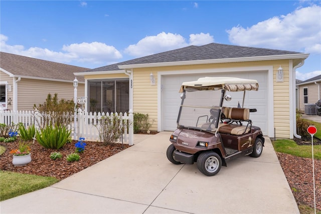 620 Vagabond St, The Villages, FL 32163 - exterior space featuring a garage, fence, concrete driveway, and roof with shingles