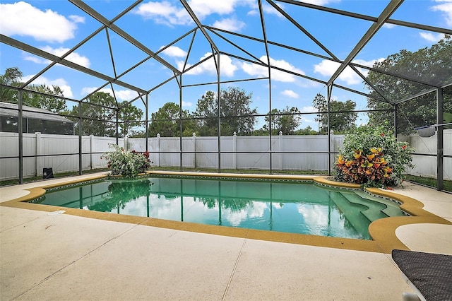 view of pool with a fenced backyard, a patio area, a lanai, and a fenced in pool