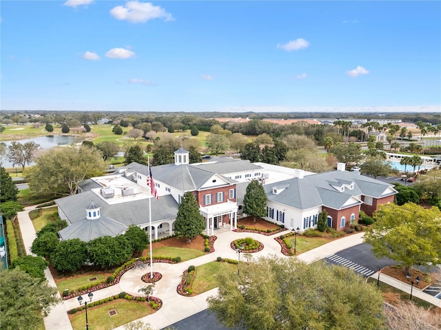 bird's eye view featuring a water view and a residential view