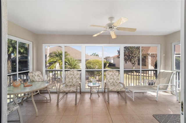 sunroom / solarium featuring plenty of natural light and ceiling fan