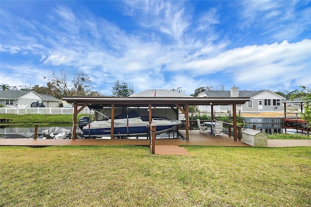 12338 S Putney Ct, Leesburg, FL 34788 - dock area featuring a water view, a lawn, and boat lift