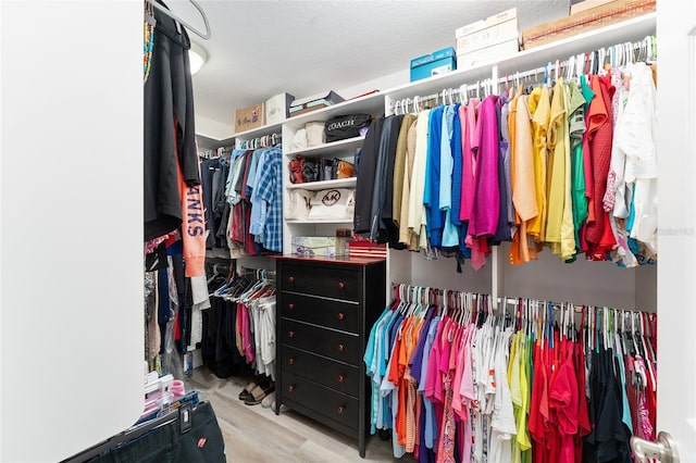 walk in closet with light wood-type flooring