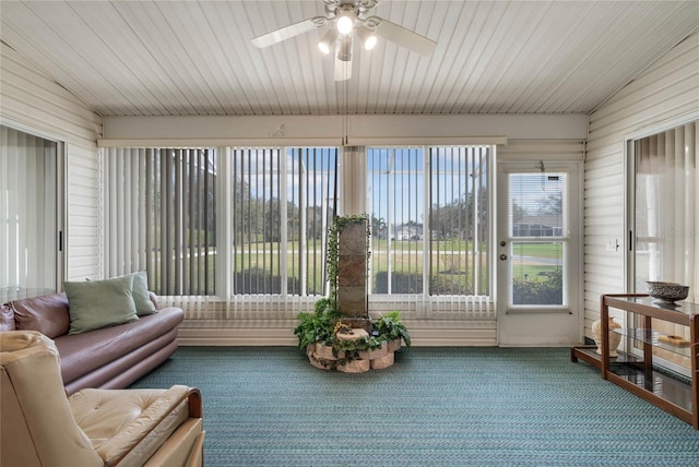 25274 Lost Oak Cir, Leesburg, FL 34748 - sunroom featuring a ceiling fan and lofted ceiling