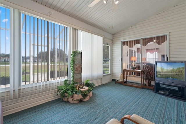 25274 Lost Oak Cir, Leesburg, FL 34748 - sunroom with lofted ceiling and ceiling fan