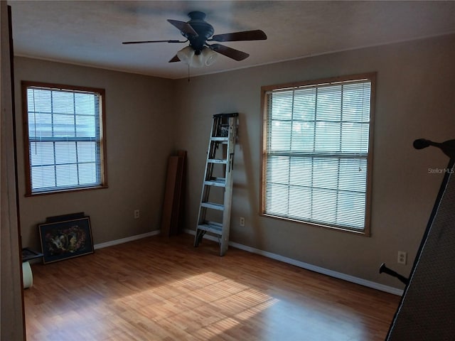 interior space featuring light wood finished floors, multiple windows, and baseboards